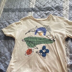 Cream and Green Short Sleeve Tee with Marine Graphic